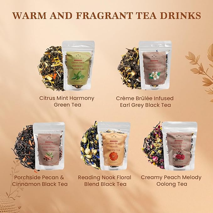 Loose Leaf Tea Sampler Assorted Flavored Tea Gift Set – 5 Natural Blends Relieving Stress & Great Gift For Tea Lovers- Herbal Tea Bags for Freshness, Up to 80 Cups