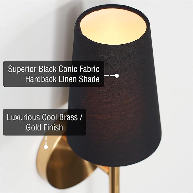 Kira Home Torche II 15" Petit Modern Wall Sconce/Wall Light + Black Linen Shade, Cool Brass Finish - Bloomnest