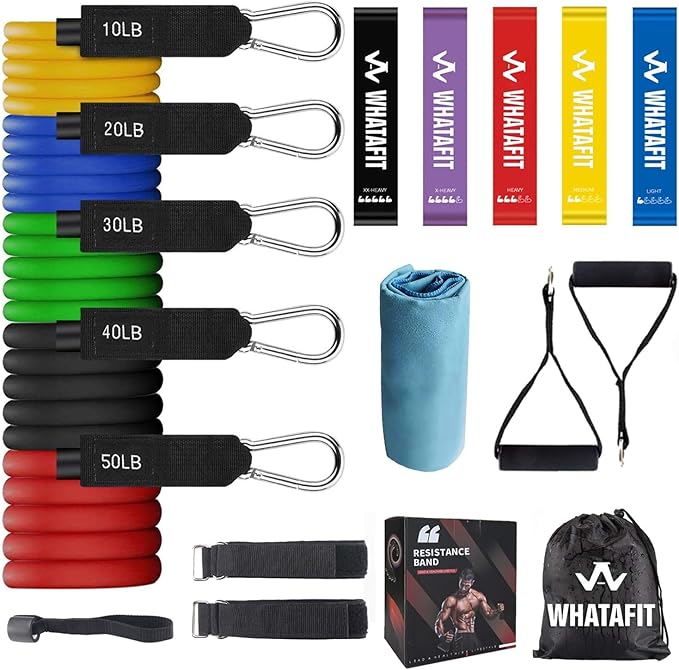 WHATAFIT Resistance Bands, Exercise Bands，Resistance Bands for Working Out, Work Out Bands with Handles for Men and Women Fitness, Strength Training Home Gym Equipment - Bloomnest