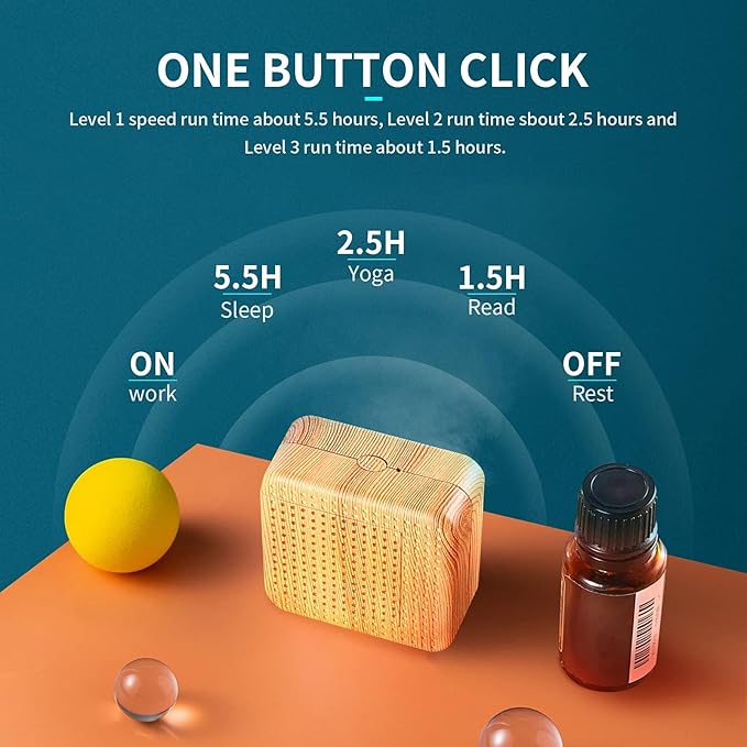Weljoy Wood Grain Portable Diffuser for Essential Oils – Car or Travel, Mini Size, Quiet, Waterless, Re-Chargeable Battery or USB (Dark Brown) - Bloomnest