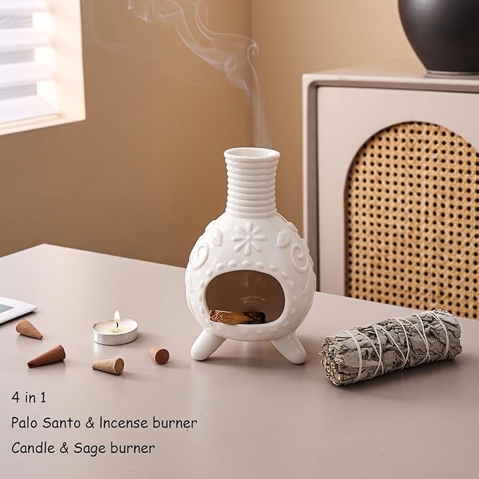 Ceramic Palo Santo Holder - Small Chiminea Incense Burner for Meditation, Energy Cleansing, | Palo Santo Holder for lncense Burner,Candle,Sage Burner | lder Gifts for Meditation & Yoga JialanGulong