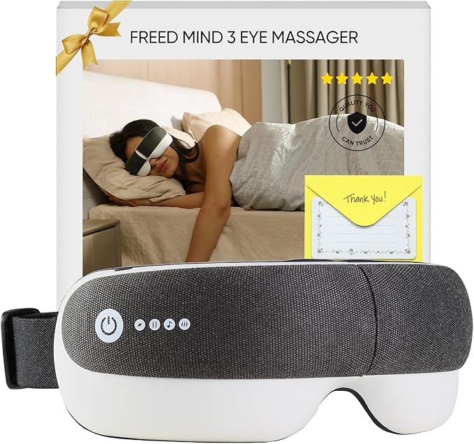 Freed Mind 3 Eye Massager & Bluetooth Heat Sleep mask,Father Gift Sets |with Suede Storage Bag | Migraine Relief,Relaxation,Bedtime Stress Relief | White Noise,3D airbag kneading| Smart Head Massager - Bloomnest