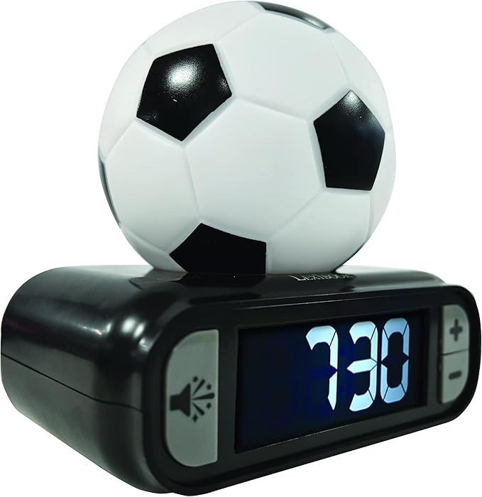 LEXiBOOK - Soccer Ball Digital Alarm Clock with Night Light Snooze, Clock, Luminous Soccer Ball, Black Colour - RL800FO - Bloomnest