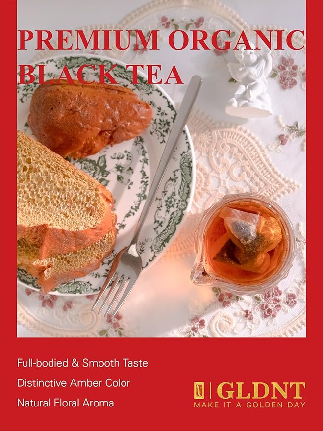 GLDNT Organic Black Tea Bags, Natural Organic Black Tea, Smooth & Mellow Flavor, Caffeinated, Hot & Iced Tea, 100 Count - Bloomnest