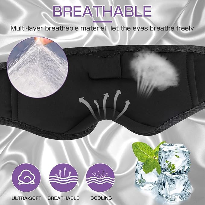 LC-dolida Sleep Headphones, Silk Sleep Mask Bluetooth Wireless Music Eye Mask, Sleeping Headphones for Side Sleepers Sleep Mask with Bluetooth Headphones Ultra-Thin Stereo Speaker Perfect for Sleeping - Bloomnest