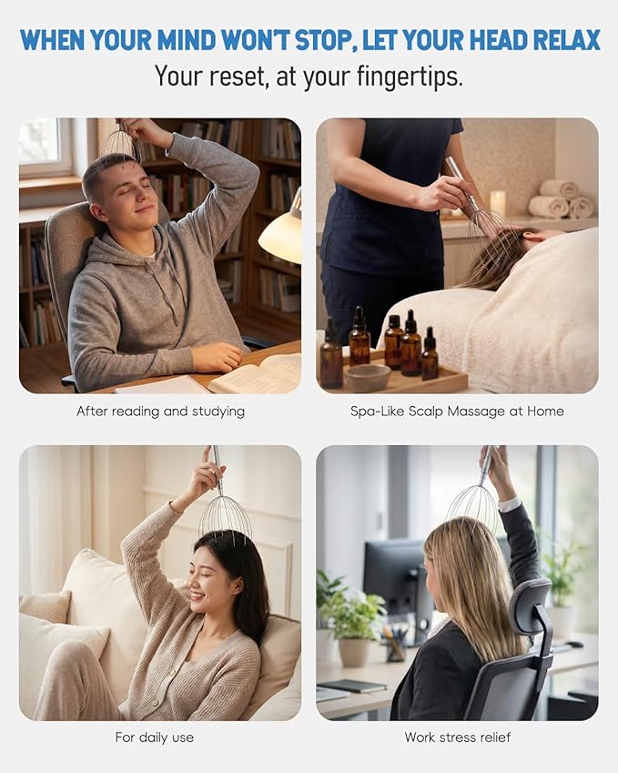 Winyoung Head Massager Scalp Stress Relief, Rechargable Electric Scalp Massager, Handheld Vibrating Head Scratchers with 20 Metal Fingers for Hair Scalp Massage Relaxation Self-Care Winyoung
