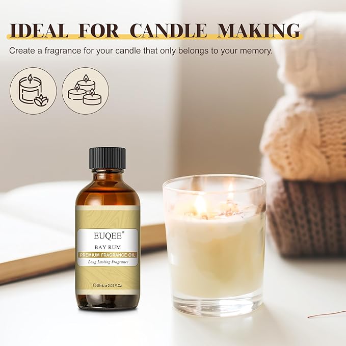 EUQEE Bay Rum Fragrance Oil with Glass Dropper, Essential Oils for Candle & Soap Making, Diffusers, DIY Bath Bombs (2.02 Fl oz/60 ml) - Bloomnest