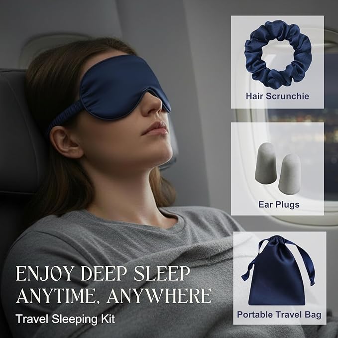 Silk Satin Sleeping Eye Mask, Navy Sleep Eye Night Blindfold for Women and Men, Soft Breathable Blackout Eyeshade Eye Cover for Travel, Wedding Bridesmaid Gift - Bloomnest