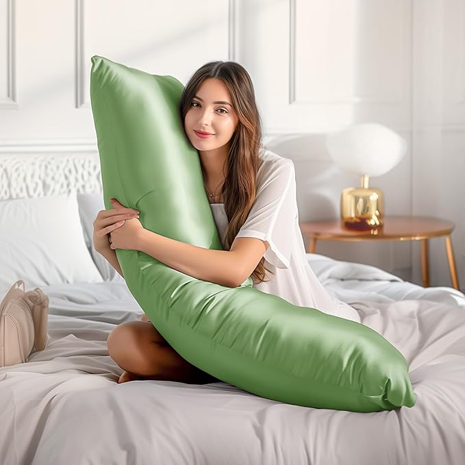 BEDELITE Satin Body Pillow Cover 2 Pack, Super Soft and Cooling Body Pillow Pillowcase for Hair and Skin, Breathable Silky Full Long Pillowcase Cover(20"x54", Sage Green) - Bloomnest