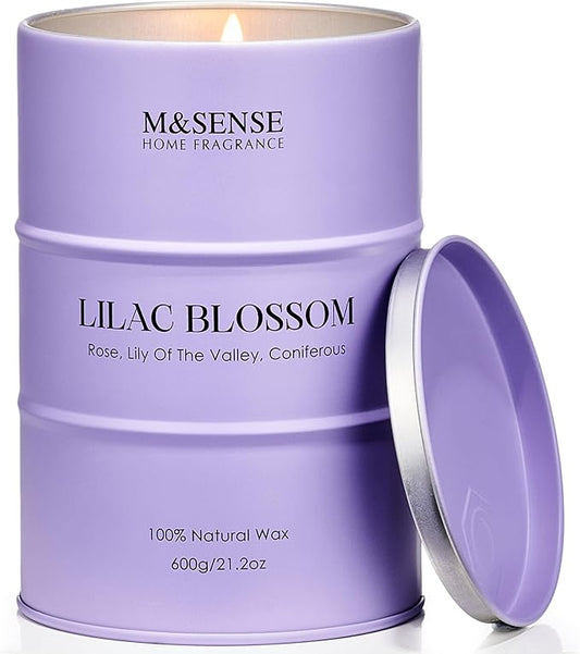 M&SENSE Lilac Blossom Soy Candles for Home Scented, 21.2oz 120 Hour Long Burning Large Aromatherapy Candle for Stress Relief Meditation Yoga Relaxing SPA, Housewarming Gifts for Women - Bloomnest