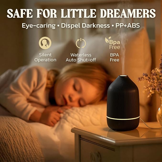 Essential Oil Diffuser, 2Pack, 100ml Aromatherapy Diffuser, Mini Ultrasonic Diffuser for Essential Oil, Home, Office, Cool Mist Humidifier with 7 Led Light, Auto Shut-Off, White & Black - Bloomnest