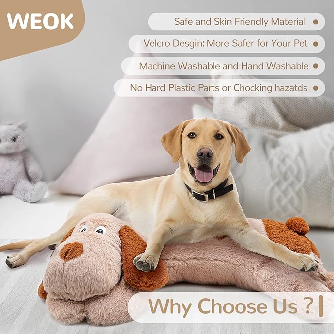 Puppy Heartbeat Toy, Dog Heartbeat Toy for Separation Anxiety Relief, Puppy Toy with Heartbeat Stuffed Animal Anxiety Calming Behavioral Aid Plush Toy for Dogs Cats Pets (Brown +) - Bloomnest