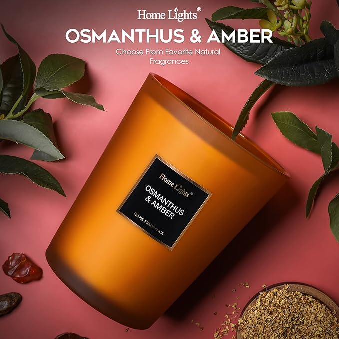 HomeLights Large Jar Candle-33.3 Oz. Natural Soy Aromatherapy Candle | Osmanthus Amber Scent | Up to 130 Hours Burn Time with 3 Cotton Wicks | Home Decorative Fragrance Candle Gift - Bloomnest