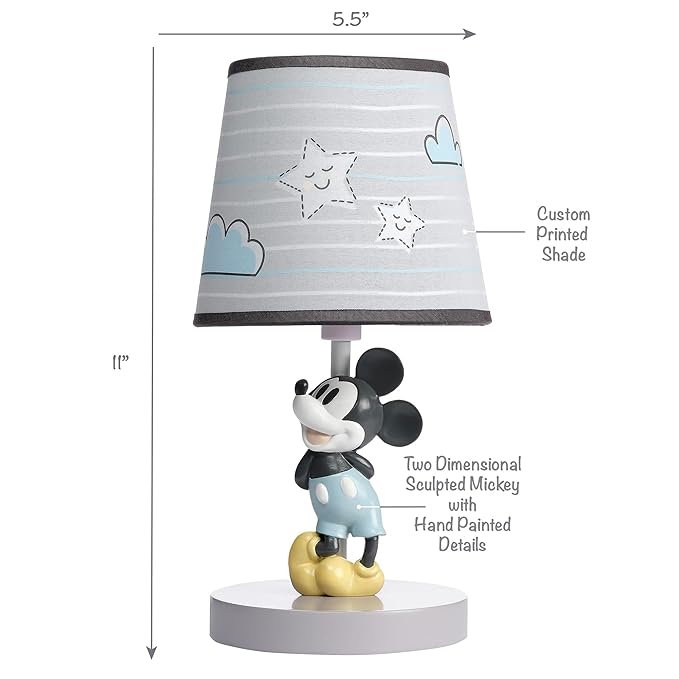 Lambs & Ivy Disney Baby Moonlight Mickey Mouse Lamp with Shade & Bulb - Gray - Bloomnest