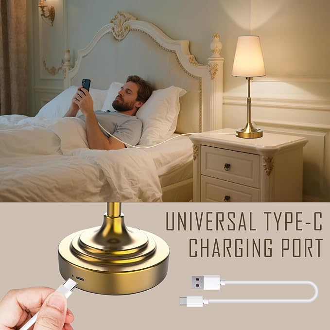Portable Cordless Table Lamp, Built in Rechargeable Battery, 2700-6000k Color Temperature, Fully Dimmable, Scalable, Ambient Light for Patio, Restaurant, Bar, Bedroom, Dining (Gold) - Bloomnest