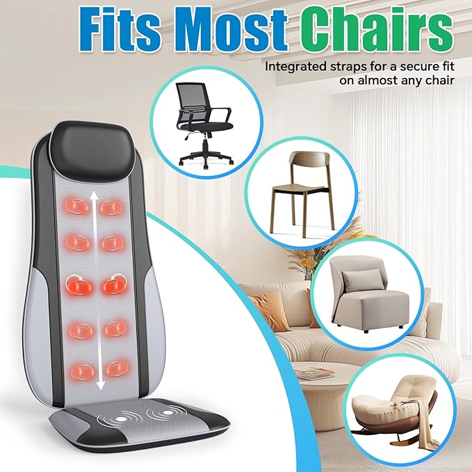 Shiatsu Back Massager with Heat, Massager Chair Pad for Pain Relief Deep Tissue with Smart Timer, Kneading Seat Cushion Vibration for Office, Home, and Travel Use - Bloomnest