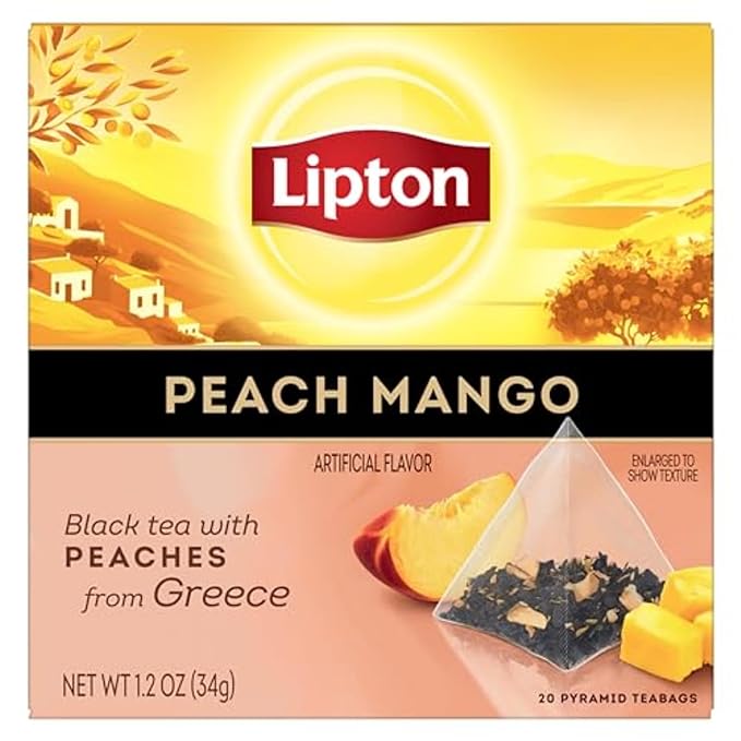 Lipton Black Tea Peach Mango, Pyramid Tea Bags, Flavored Teabags for a Refreshing Cup of Tea, 20 Total Tea Bags - Bloomnest