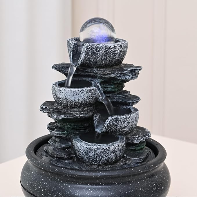 Tabletop Fountain Indoor Waterfall Meditation Fountain,Desktop Water Feature with LED Light for Home Office Bedroom Relaxation (26002)