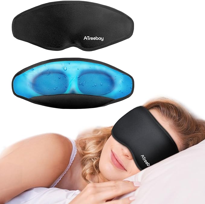 3D Gel Cooling Eye Mask, Weighted Eye mask for Sleeping, 3D Contoured Cup No Pressure Night Blindfold Sleep Mask, Ice Cold Pack Eyes Cold Compress for Puffy Eyes, Dark Circle, Black - Bloomnest