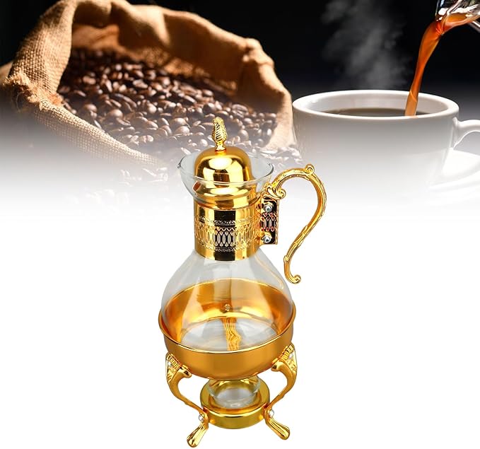 Fockety Vintage Turkish Coffee Pot Set, Decorative Glass Teapot, Heatable Glass Tea Kettle with Lid and Cup, Multi-Purpose Beverage Kettle, Unique Design, Gold - Bloomnest