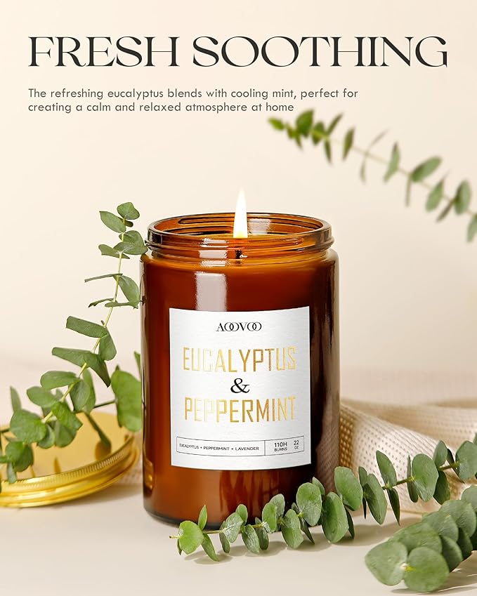 AOOVOO Eucalyptus Mint Candle - Large Scented Soy Wax Aromatherapy Candle, 22oz - Bloomnest