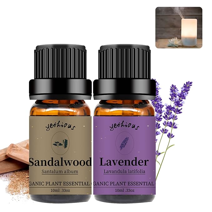 yethious Sandalwood Lavender Essential Oil Set 2 Pack 100% Pure Organic Sandalwood Essential Oil Undiluted Lavender Aromatherapy Oils for Diffuser, Perfume, Soap, Candle Making 2 x 10ML - Bloomnest