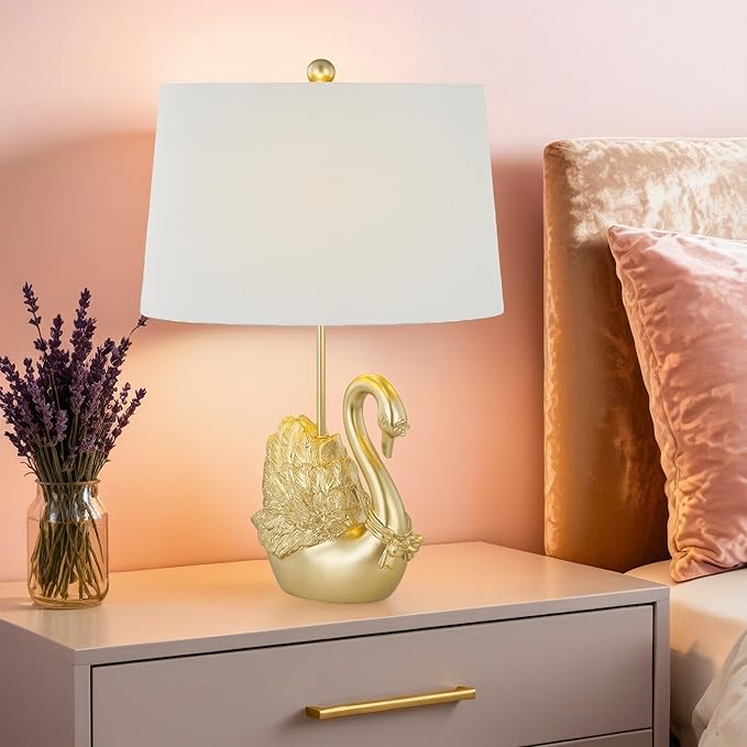 Crestview Collection Bird Table Lamp, 24" Gold Swan Resin Table Lamp with Linen Shade, Modern Animal Lamp for Nightstand,End Table or Entryway, Art Deco Home Decor for Bedroom,Living Room or Hallway - Bloomnest