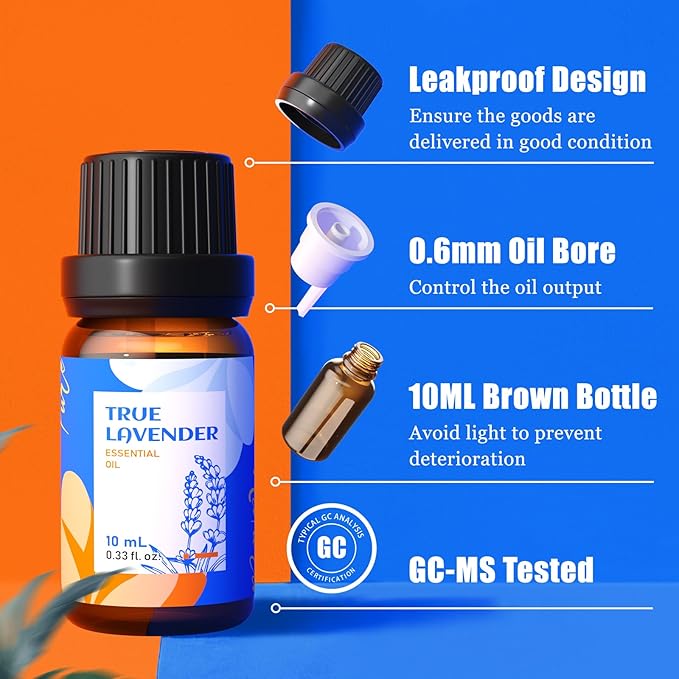 HIQILI Essential Oils for Diffusers for Home，Top 6 Gift Essential Oil Set，Include Lavender, Orange, Peppermint, Tea Tree, Eucalyptus, Lemongrass，Beginner Kit（10ML*6） - Bloomnest
