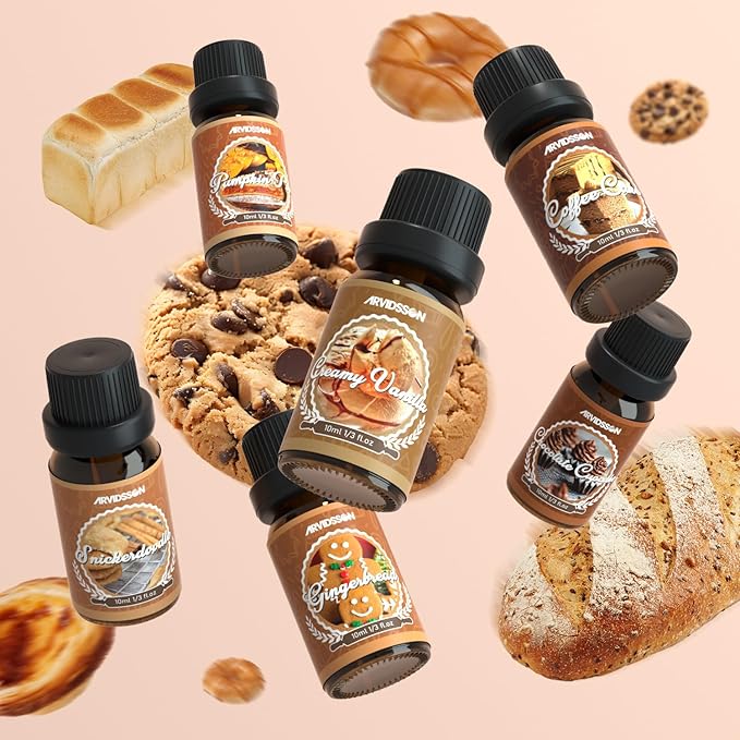 Bakery Fragrance Oils Set, ARVIDSSON Bakery Dessert Essential Oils for Candle Making, Pumpkin Pie, Snickerdoodle, Gingerbread, Creamy Vanilla and More, Cozy Fall Essential Oils for Diffuser - Bloomnest