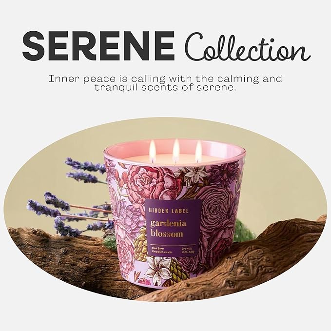 Hidden Label Big Gardenia Blossom Soy Candle, 3 Wick Large Candles for Home Scented, Natural Non Toxic Soy Candles,30oz /100 Hour Burn Time, Aromatherapy Candle for Stress Relief,Relaxation - Bloomnest