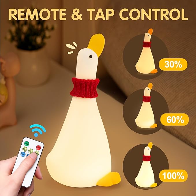 Duck Night Light Silicone Cute Dorm Bedroom Home Decor Night Light for Breastfeeding Squishy Duck Nightlight Cordless Rechargeable Dimmable Touch Fun Bedside Desk Lamp for Christmas Gifts (Dream Duck) - Bloomnest