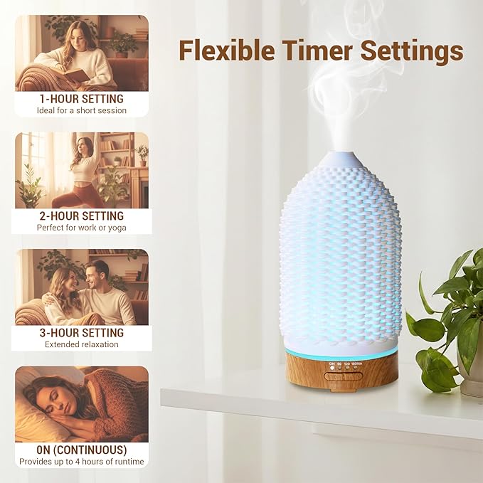 Ultrasonic Essential Oil Diffuser 100ML - Cool Mist Humidifier, 7-Color LED Lights, 3 Timer & Auto Shut-Off, Ideal Gift for Home Bedroom Office (Cream) - Bloomnest