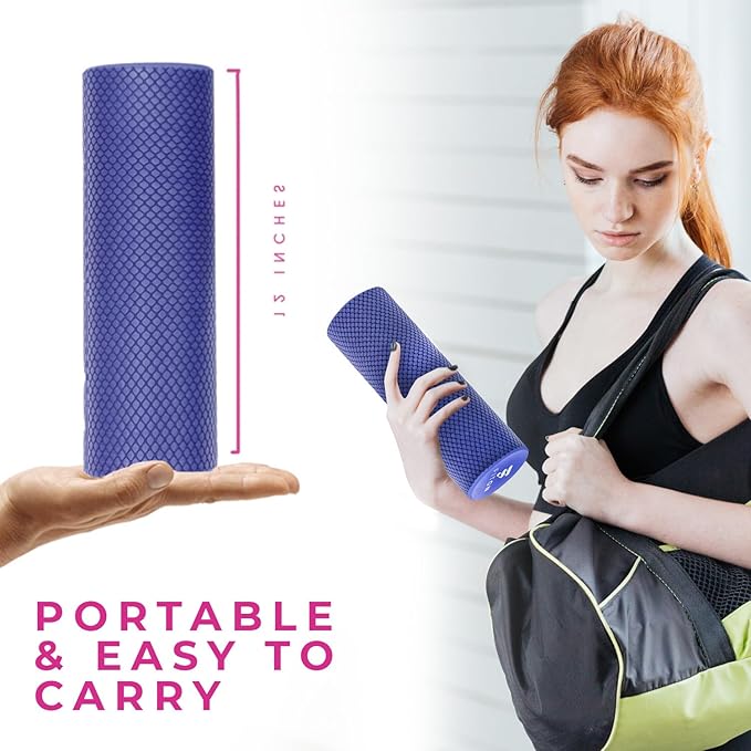 FitOn Recovery Fitness Foam Roller - High Density Travel Exercise Roller for Muscle Recovery, Massage and Deep Tissue Relief - Compact and Portable for Exercise, Travel, and Fitness - 12"x4", Purple - Bloomnest