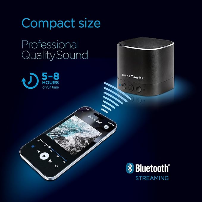 Sound Oasis® Bluetooth® Tinnitus Sound Therapy System® - Sleep Better, Manage and Mask Tinnitus, 25 Built-in Sounds for Tinnitus Relief, 12-Hour Sound Duration - Bloomnest