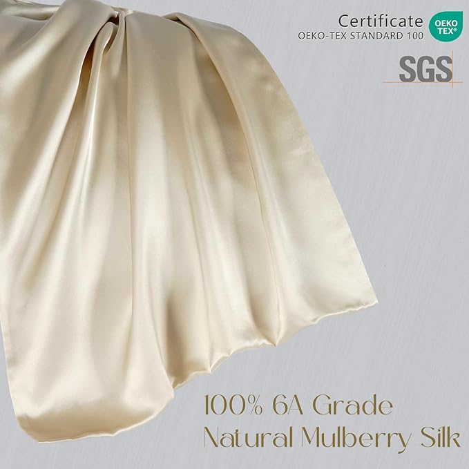 ZIMASILK 100% Pure Mulberry Silk Pillowcase for Hair and Skin Health,Soft and Smooth,Both Sides Premium Grade 6A Silk,600 Thread Count,with Hidden Zipper,1pc(Standard 20''x26'',Beige) - Bloomnest