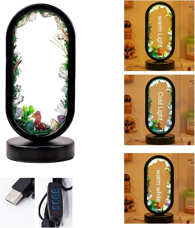 Runyangshi Natural Crystal Night Light LED Bedroom Living Room Night Lamp Oval Quartz Lamp USB Power Bionic Botanical Forest Style Tri-Color Adjustable Ambient Lighting Home Decoration Christmas Gift - Bloomnest