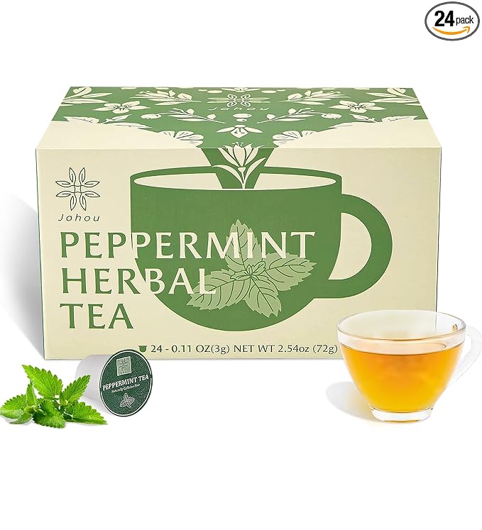 Johou Peppermint Herbal Tea Pods, Compatible with All K-Cup Brewers & Keurig 2.0, 24 pods, Caffeine Free - Bloomnest