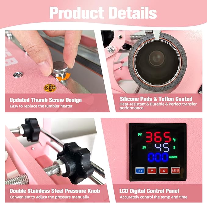 BetterSub 3in1 40 OZ Tumbler Mug Heat Press Machine 30 OZ 20 OZ 16 OZ Sublimation Straight Skinny Tumbler Mug,11 OZ 15 OZ 16 OZ Sublimation Mug Heat Transfer Pink - Bloomnest