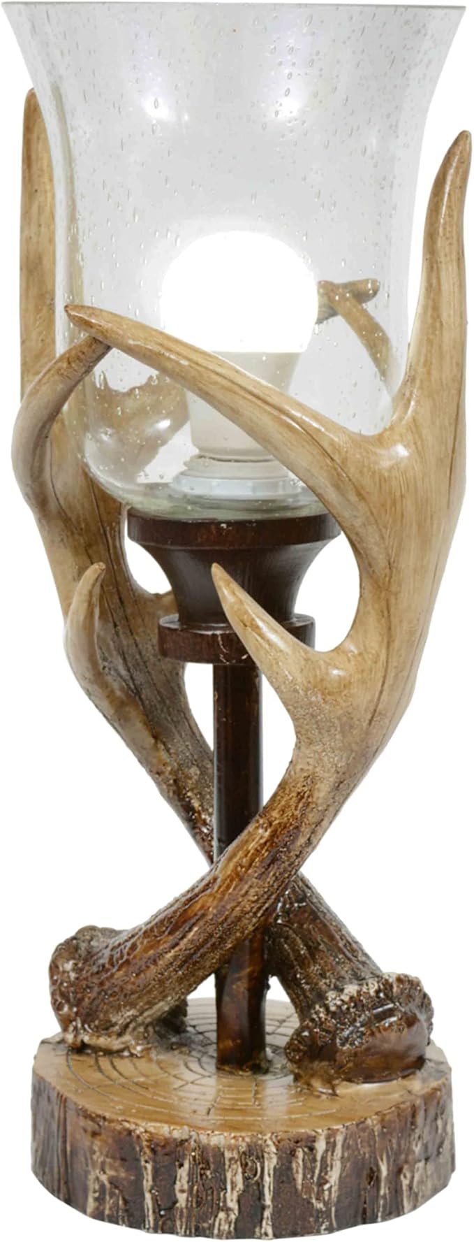 BLACK FOREST DECOR Antler Lodge Uplight Lamp - Rustic Lodge Lamp with Seeded Glass Globe - Bloomnest