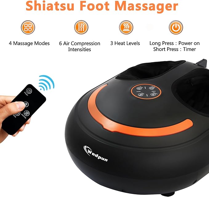 Foot Massager with Heat Shiatsu Foot Massager with Remote Deep Kneading Relief for Tired Electric Feet Massage Machine for Home and Office Gifts for Mom Dad Black - Bloomnest