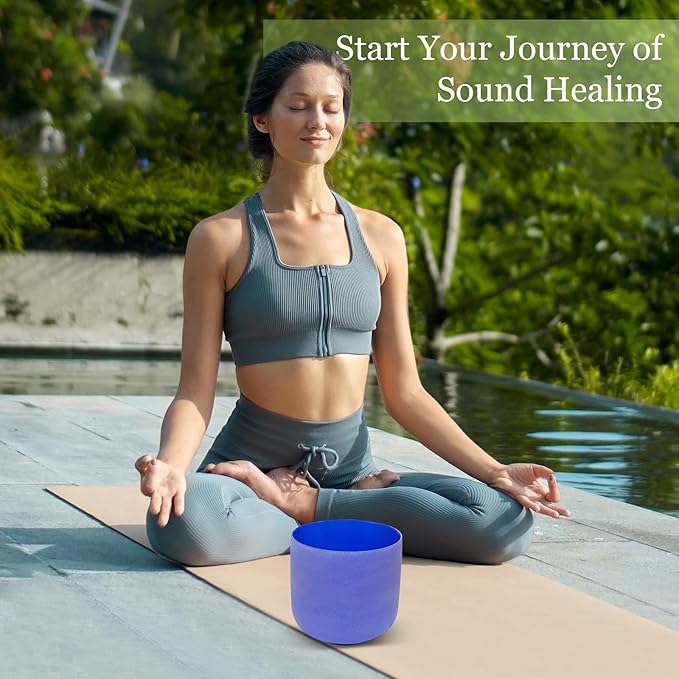 432HZ 7 Inchs Frosted Crystal Singing Bowl Set for Meditation Healing Yoga Chakra Quartz Crystal Sound Bowls with Heavy Duty Carry Case and Rubber Mallet,Suede Striker,O-rings - Bloomnest