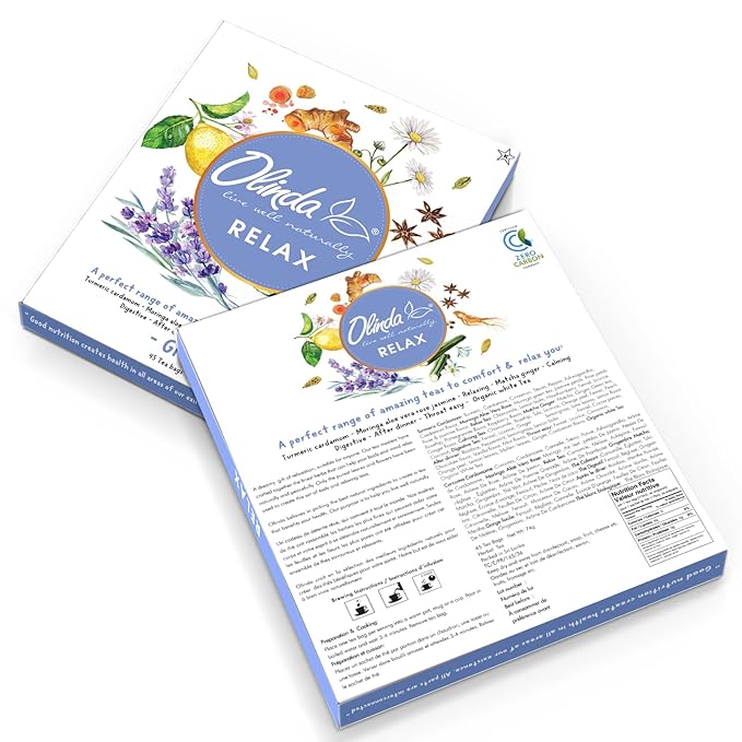 Olinda Relax Tea Sampler Herbal Gift Box 45 Count Assorted Wellness Tea Set 9 Calming Herbal Tea Bags Thoughtful Variety Pack for Stress Relief & Sleep Caffeine Free Birthday Gift for Women - Bloomnest