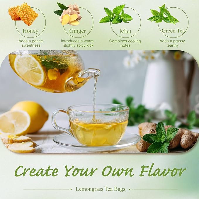 WT WEETEE Lemongrass Tea Bags, 100 Count Pure Lemon Grass Leaves Tea Bags, Natural Caffeine Free Herbal Tea - Bloomnest