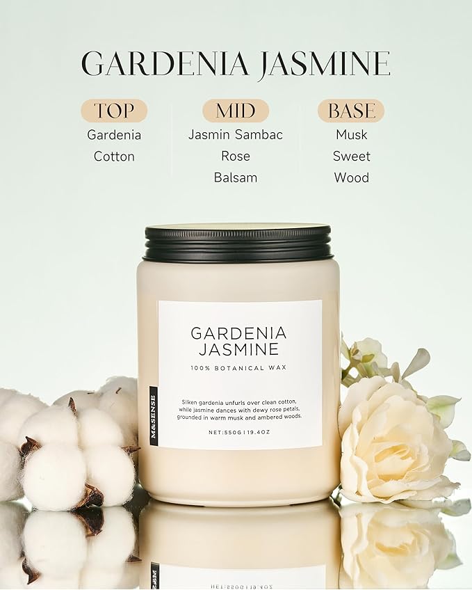 M&SENSE Gardenia Jasmine Scented Candle, 110 Hours Slow Burning Clean Non Toxic 19.4oz 2 Wicks Highly Scented Aromatherapy Candle for Housewarming Gifts, Long Lasting Fragrance for Bath & Office - Bloomnest