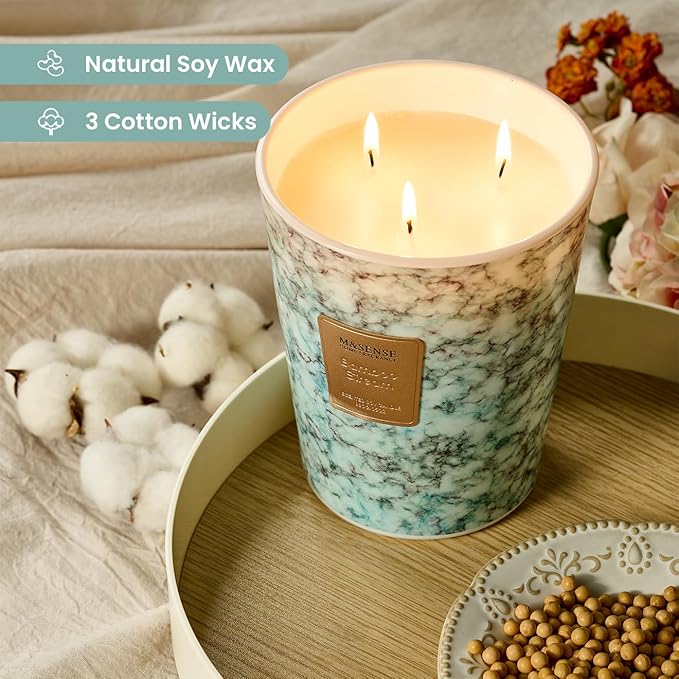 M&SENSE BambooStream Scented Candles for Home, 3-Wick Highly Scented Jar Candles, Extra Large Candle 35 Oz 150 Hours Long Lasting Burning, Relaxing Aromatherapy Candle for Stress Relief, Meditation - Bloomnest