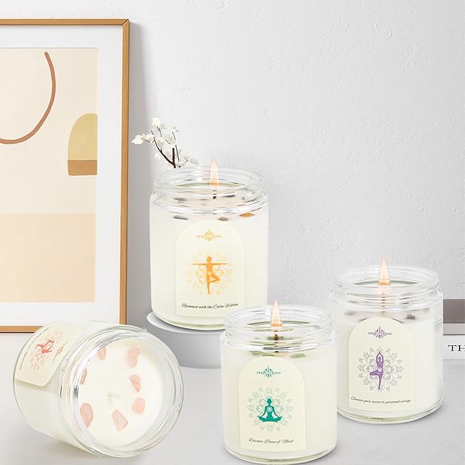 4 Pack Candles for Home Scented, Scented Candle Set with Crystals Stones, Aromatherapy Candles Birthday Gifts Set for Women, 24 Oz 200 Hour Long Lasting Soy Candles Gifts for Mothers Days - Bloomnest
