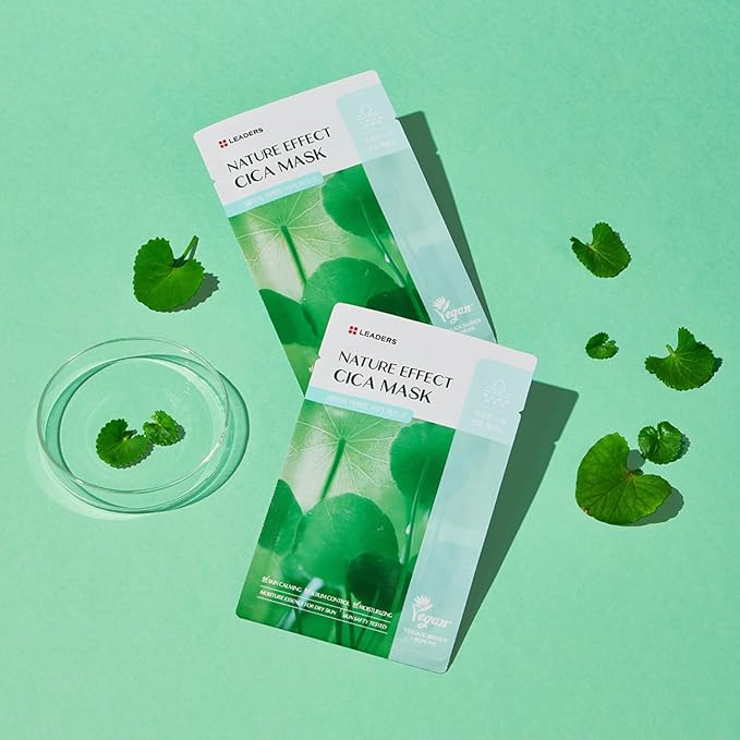 LEADERS Nature Effect Cica Mask – Hydrating & Soothing Face Mask with Cica & Tea Tree Extracts for Healthy Skin, Skin Calming & Moisturizing, Vegan & Plant-Derived, Sebum Control - 10 Sheets - Bloomnest