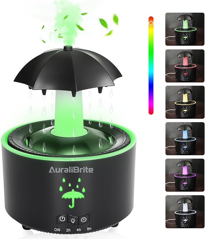 Aesthetic 2-in-1 Humidifier Oil Diffuser with Rotating Raindrop & 7 LED Mood Lights,Cool Mist Humidifier Quiet Variable Mist for up to 24 Hrs,Easy to Fill & Clean, Auto Shut-Off - Bloomnest