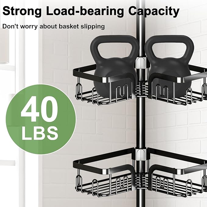 Corner Shower Caddy Tension Pole 4 Tier Adjustable Stainless Steel Shower Shelf for Inside Shower Bathtub Shampoo,Standing Bathroom Organizer Shelves with 39 to 113 inch Height - Bloomnest