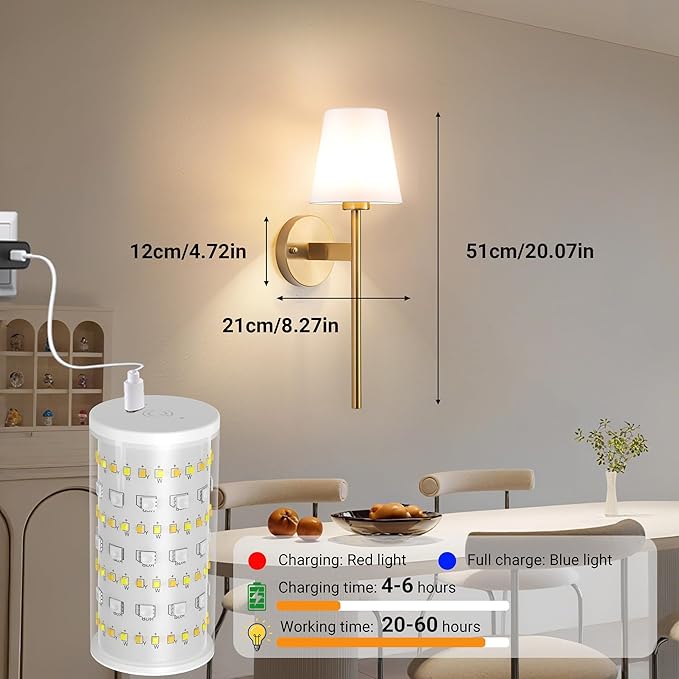 Battery Operated Wall Sconces Set Of 2, Wireless Battery Wall Light With 10000mAh RGB Rechargeable Magnetic Bulb, Rechargeable Wall Sconce With Remote Control For Bedroom, No Electrician Required - Bloomnest